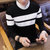 冲锋道  男士2019春季新款针织衫假两件套毛衣 男衬衫领青年韩版圆领长袖条纹毛衣外衣QCC126-1-831(黑色 M)第5张高清大图