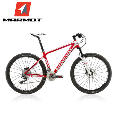 MARMOT土拨鼠自行车山地车男女式成人单车30速碳纤维山地自行车(白红 标准版)