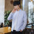 森雷司男士长袖衬衫春秋季条纹休闲衬衣韩版衬衫(浅蓝色 4XL)第3张高清大图
