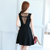 莉菲姿  夏装新款时尚修身性感 小黑裙镂空网纱连衣裙(黑色 XL)第4张高清大图
