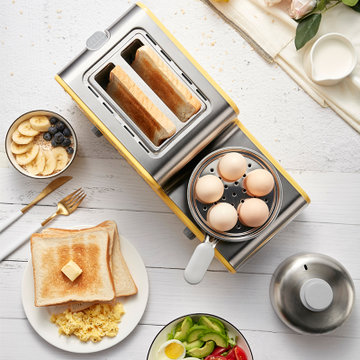 小熊（Bear）煮蛋器 蒸蛋器 家用不锈钢烤面包机2片多士炉早餐机吐司机 黄色 ZDQ-D05B5