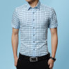 传奇保罗格子衬衫男士夏季衬衫短袖休闲时尚商务青年韩版潮流衬衣（M-5XL）DCZ2305(天蓝色 5XL)