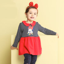 迪士尼宝宝开心派对女童针织长袖连衣裙 宝宝衣服 秋装(大红色 90cm  18-24个月)
