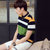 卡郎琪 男士新款夏装短袖POLO衫 男时尚大码修身青年商务休闲个性条纹拼接翻领polo衫(KLQDQC1648-1绿色 3XL)第2张高清大图