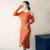 2017秋季新款女装韩版一字领气质针织连衣裙修身毛衣裙显瘦包臀裙子(桔色 L)第3张高清大图