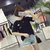 葩葩乐奇2017棉质夏季新款口袋短袖T恤女rihan7017(黑色 XL)第5张高清大图