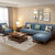 撼林  北欧全实木沙发现代简约组合小户型1+2+3客厅新中式布艺沙发整装(胡桃色（海蓝色座包） 长茶几)第2张高清大图