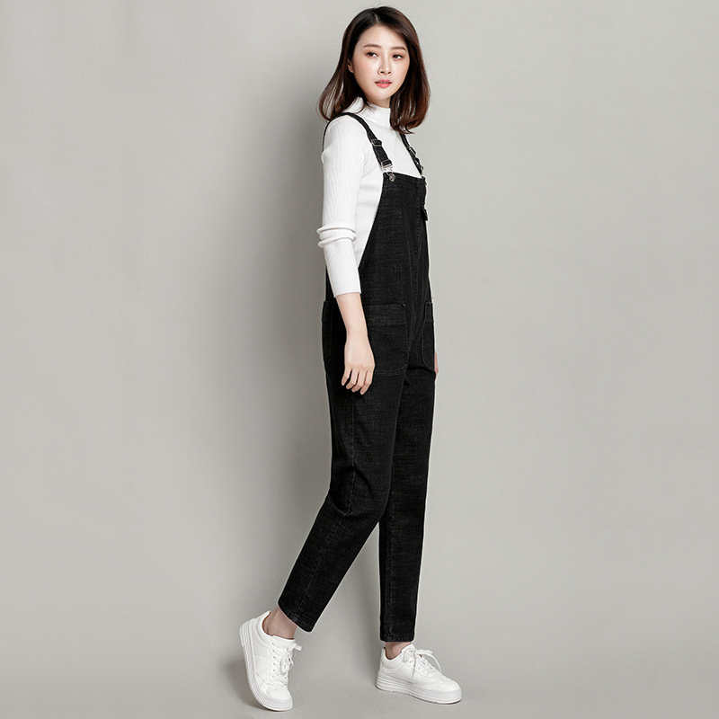 胖mm牛仔背带裤女春秋新款显瘦背带裤一体裤灰色xxl