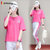 波梵森运动套装女夏装2021新款时尚洋气短袖长裤休闲跑步服两件套薄(粉红色 M)第3张高清大图