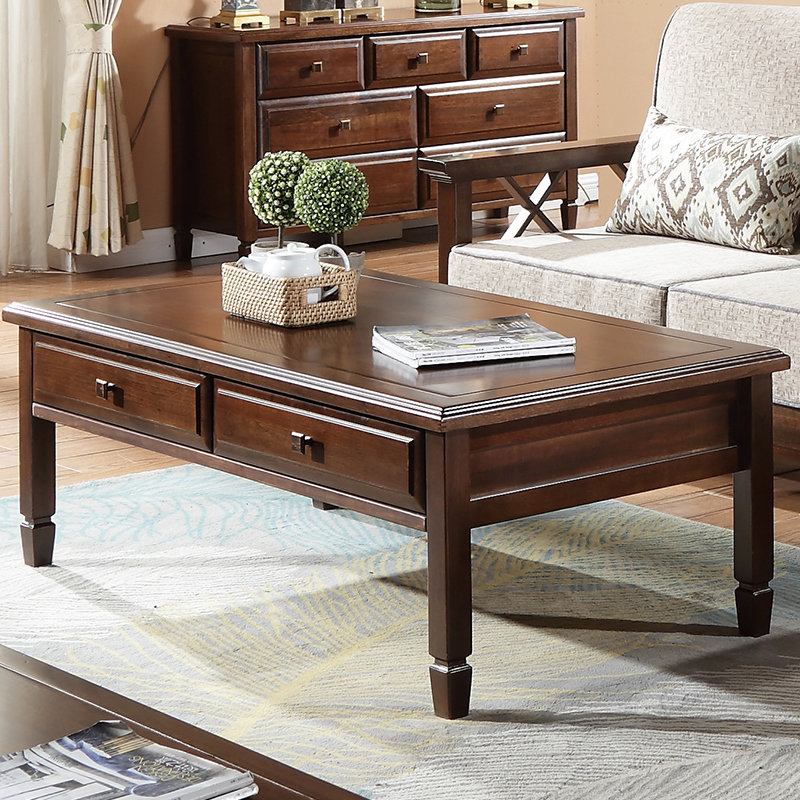 丰圆藤木北美鹅掌楸木全实木茶几古典美式乡村纯实木茶几客厅长茶几带