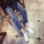 2017夏玫瑰花小白鞋女气垫板鞋厚底皮面休闲鞋旅游运动鞋(粉红色 40)第3张高清大图