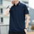 短袖t恤男2021新款夏季中青年有带领半袖纯色翻领polo衫品质上衣潮(深蓝色 XL)第3张高清大图