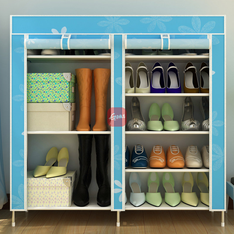 双排6层加厚防水牛津布大容量收纳鞋柜(蓝太阳花)团购价格-国美团购