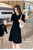 2021夏季韩版气质新款休闲风纯色抽褶圆领收腰显瘦连衣裙(灰色 S)第6张高清大图