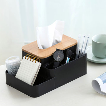 家居多功能收纳纸巾盒办公桌客厅化妆品多用收纳盒分类纸巾DS1708(白色 1个装)