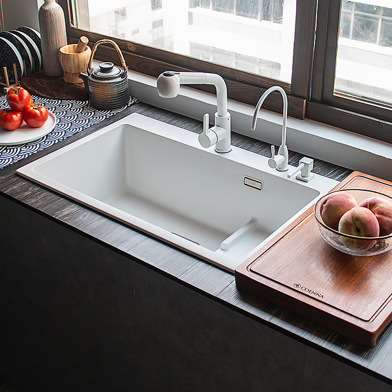 科恩纳石英石水槽单槽厨房洗菜盆花岗岩洗碗池台下盆带沥水槽沥水单槽