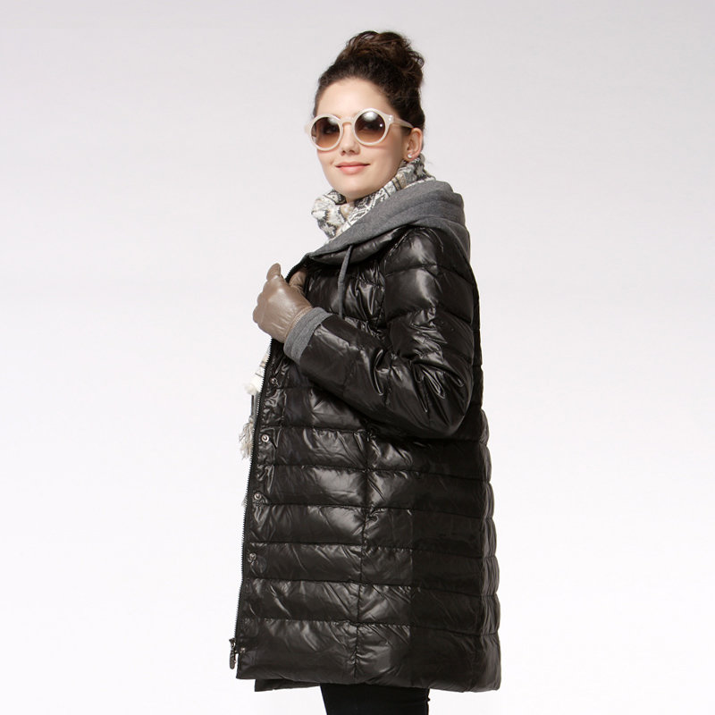 凯德申 女士中长款纯色修身羽绒服 k1306(写意黑色 155/80a(s))