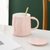 纯色马克杯子带盖带勺情侣陶瓷咖啡杯大容量女创意家用办公室水杯(纯色-亮面粉转角杯 (杯+盖+小圆勺)|收藏送杯垫)第5张高清大图