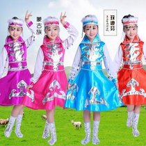 新款表演服儿童演出服女童筷子舞蹈服蒙古舞服裙装(紫色)(160cm)