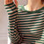 MISS LISA长袖条纹t恤女装宽松韩版T恤打底衫时尚内搭6331(绿色 M)第3张高清大图