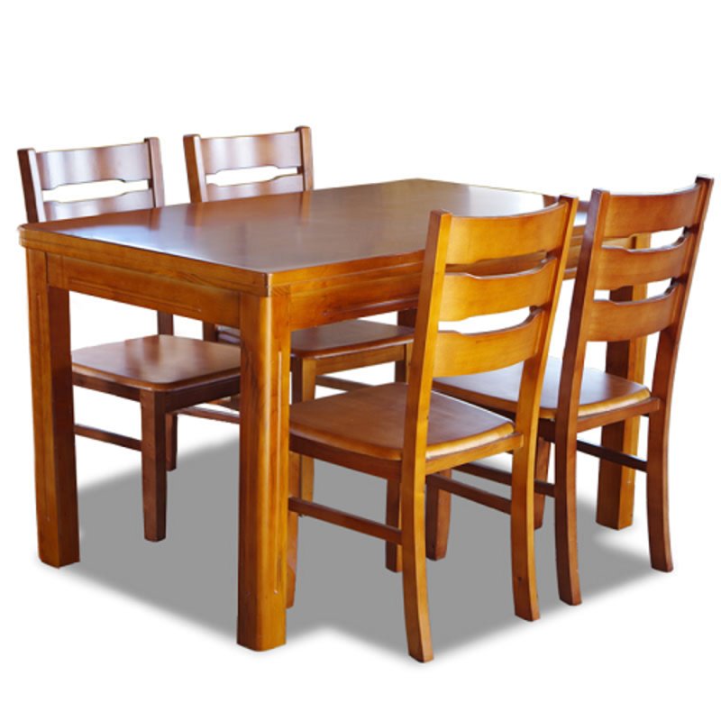 木巴家具实木餐桌椅组合一桌四椅长方形简约现代中式组装客厅饭桌子4