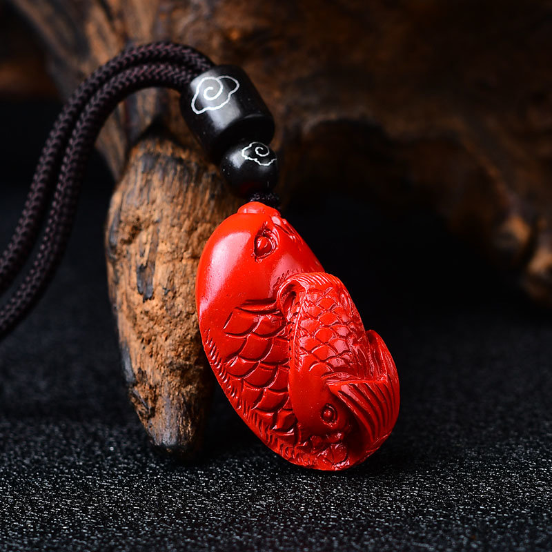 朱砂店高含量年年有鱼男女款吊坠原石符挂件红砂饰品款式一年年有鱼