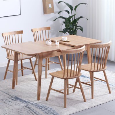 恒兴达 全白橡木餐桌椅组合 北欧小户型家具 可伸缩全实木餐桌 宽均为800mm 高均为750mm(1.0-1.3米-胡桃色 单餐桌)