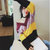 韩版入秋新款女式时尚毛衣前后大V领条纹间色撞色针织衫(黄色 均码)第2张高清大图