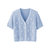 艾米恋v领针织开衫女夏短袖t恤2021年新款小香风短款外搭波点上衣(蓝色 M)第4张高清大图