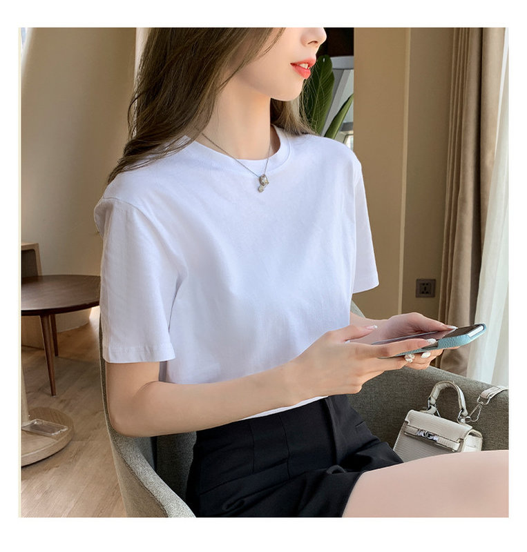 纯棉短袖白色打底衫长袖t恤女新款内搭小个子上衣纯白体恤白t夏季xl
