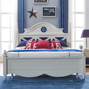 A家 儿童床男孩实木床单人床1.5米青少年王子床美式儿童家具套房地中海风格 1.5M床 地中海风格(1.5米单床)