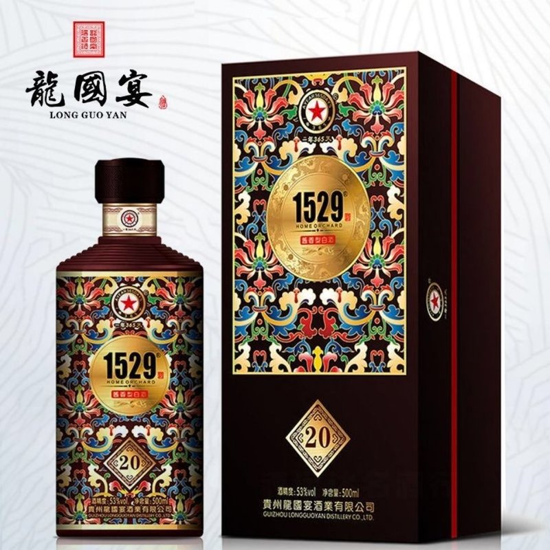 白酒整箱贵州名酒龙国宴1529咖啡色53度酱香型白酒500ml1瓶装纯粮白酒