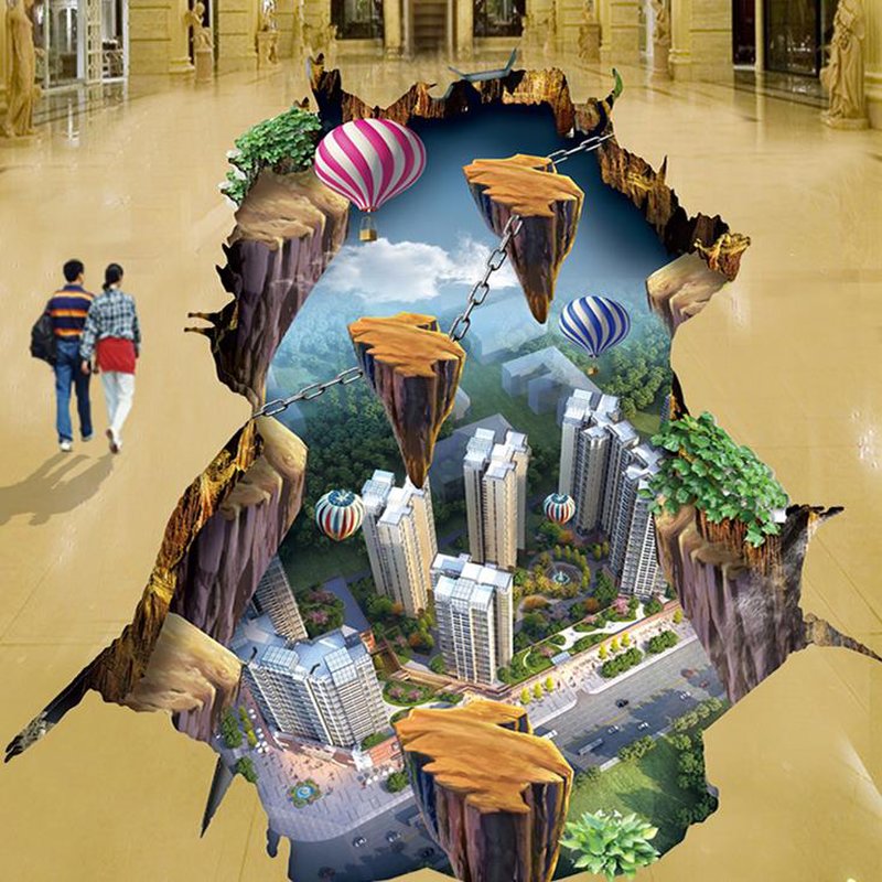 3d立体恐怖地面贴画墙贴地贴自粘防水三地板贴装饰地板砖地下贴纸米