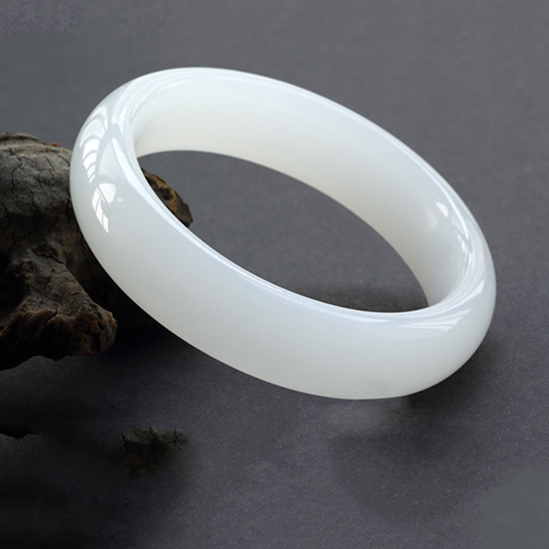 铭尚 天然昆仑玉手镯 冰种透亮复古汉白玉手镯时尚女款玉镯子