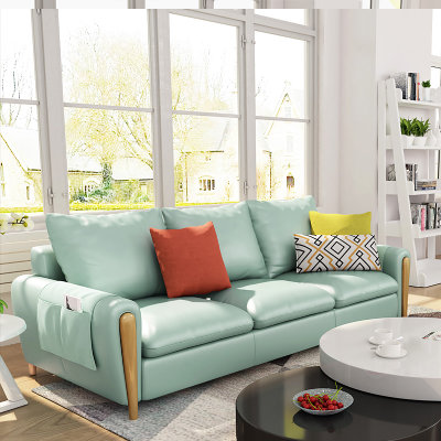 A家家具 皮艺沙发 小户型客厅沙发家具现代简约北欧风格 DB1555(米白色 三人位+脚踏)