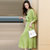 MISS LISA韩版时尚中长款连衣裙职业装大摆裙XN026-2(浅绿色 L)第3张高清大图