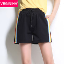 VEGININA  休闲裤短裤舒适运动裤薄款大码女裤 2952(黑色 4XL)