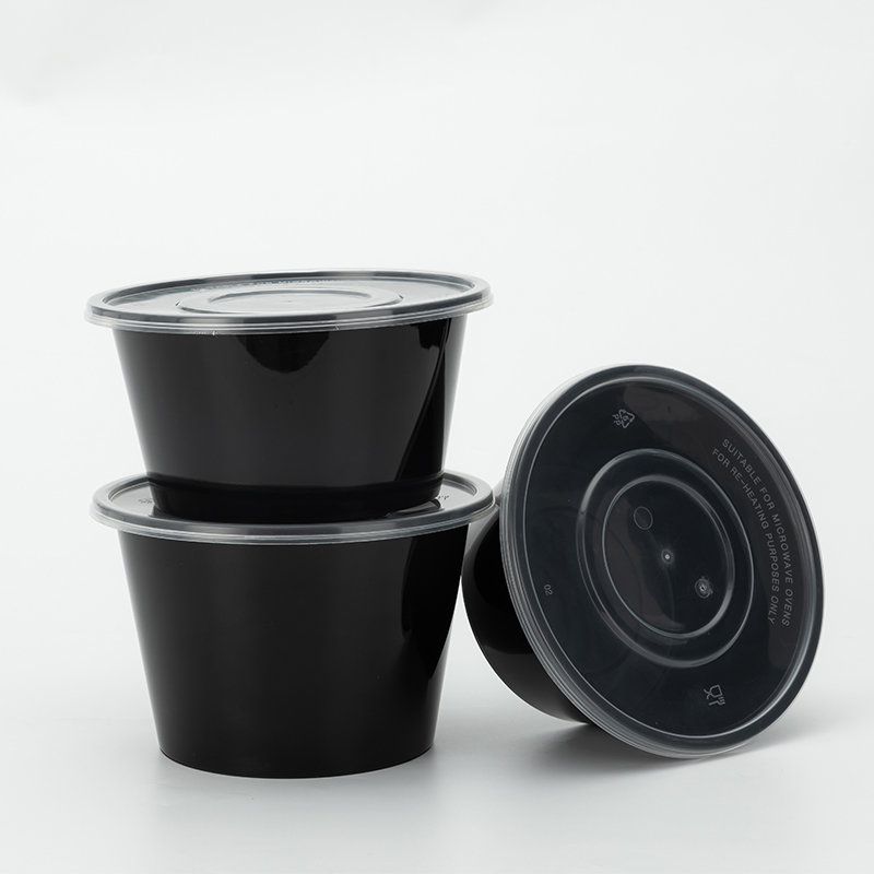 一次性餐盒圆形1000ml黑色外卖打包盒加厚汤碗水果快餐盒便当饭盒黑色