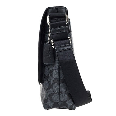 COACH 蔻驰奢侈品男包 新款翻盖PVC配皮斜挎包 单肩包 F54771(黑色)