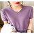 【新款】女士100%纯棉V领卷边针织短袖(紫色 XL)第4张高清大图