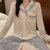 SUNTEK2022年新款睡衣女春秋长袖开衫两件套款韩版纯色薄款家居服套装(LXE-580#粉千格鸟)第4张高清大图