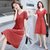 一三得衫小个子v领连衣裙女夏装2022新款雪纺中长裙子(红色 XL)第2张高清大图