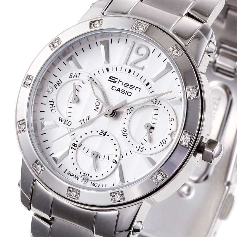 casio/卡西欧手表 钢带三眼圆盘女士时尚镶钻腕表 shn-3012d-4a等(shn