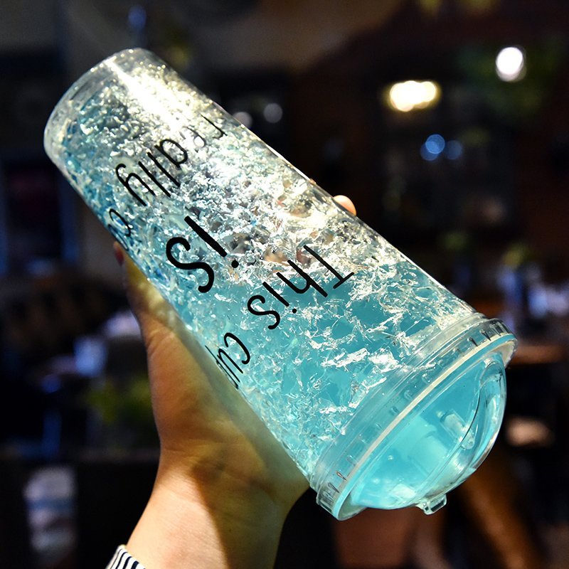 贝车羽碎冰杯创意杯子女学生夏天冰杯便携可爱吸管水杯平盖大号550ml
