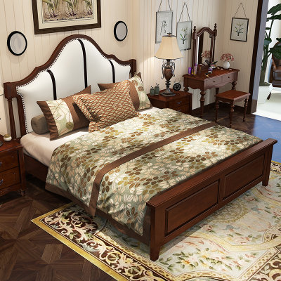 美天乐 简约现代美式实木床 单人床 双人床 软靠床1.5米1.8米高箱储物婚床 美式乡村田园大床(1.5*2米框架款 床)