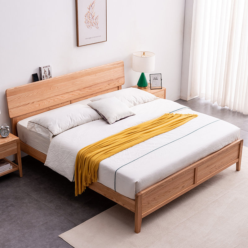 恒兴达白橡木床全实木双人床简约北欧卧室家具大板直拼纯实木无贴皮