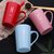 创意早餐杯子陶瓷马克杯带盖勺喝水杯男女生情侣咖啡杯办公室茶杯(粉色款-L)第4张高清大图