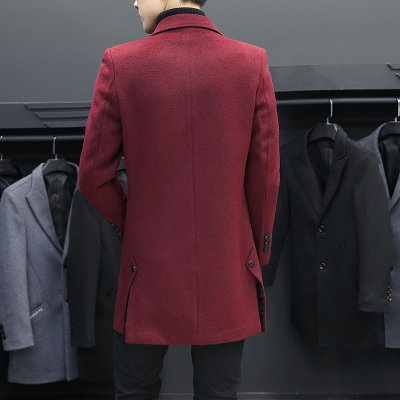 韩版青年羊毛呢大衣男士中长款毛呢风衣帅气个性(酒红色 4XL)