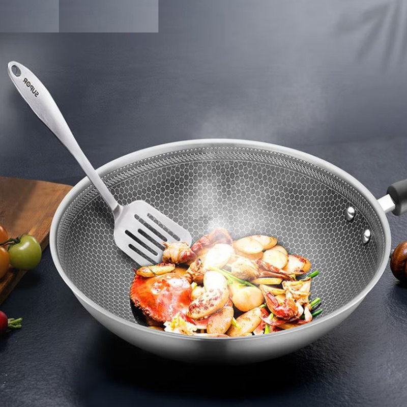 苏泊尔supor晶钻蜂窝纹防粘炒锅304不锈钢炒菜锅炒菜大勺通用锅cc30ja