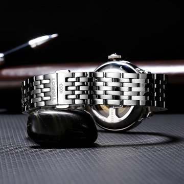 天梭(TISSOT)手表力洛克系列 T006新款80小时全自动机械时尚潮流精钢表带男士腕表(银壳白面银钢带 钢带)